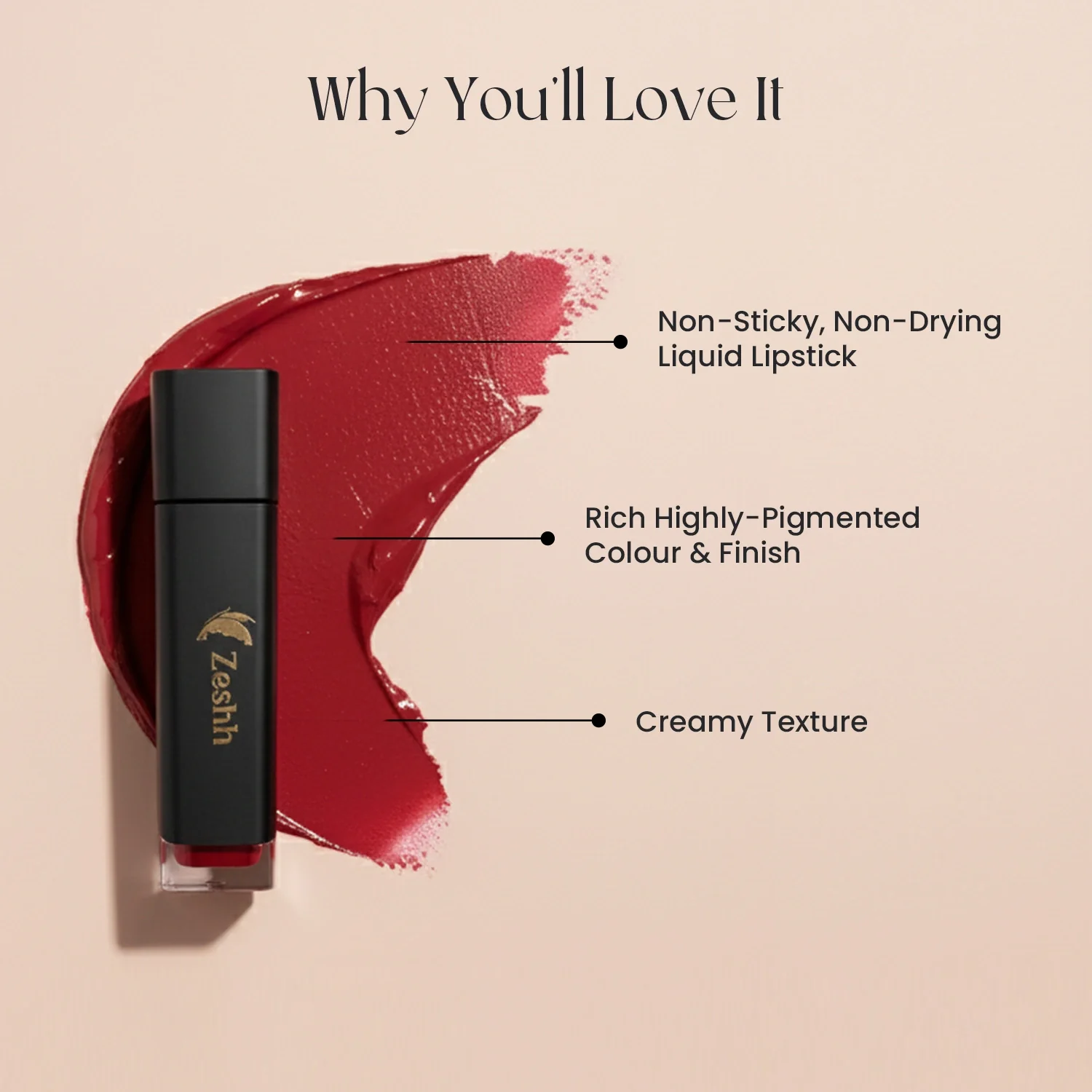Zeshh Cherry Red Liquid Lipstick - Image 3